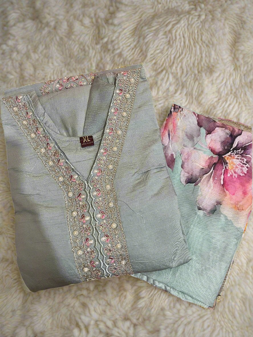 A-PURE RUSSIAN SILK SALWAR KAMEEZ AND DUPATTA