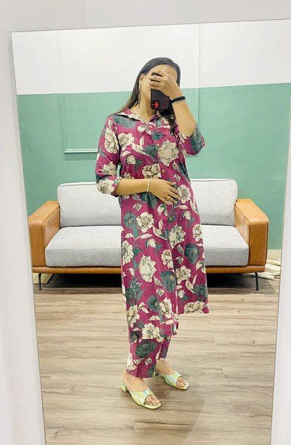 Premium Kurta with Printed Pant Set - Reyon Fabric