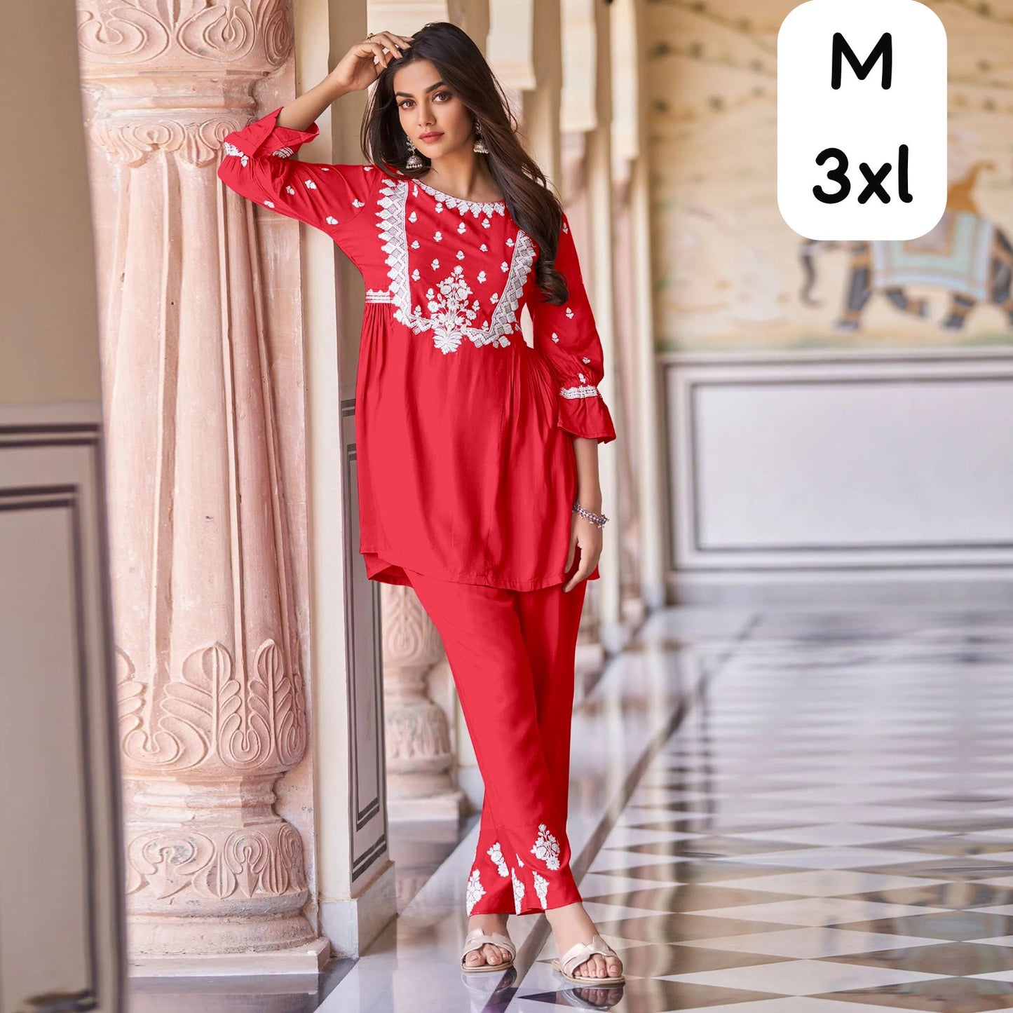 Reyon Viscose Lakhnawi Stitch Top with Matching Pant Set