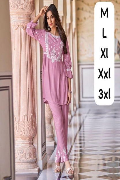 Reyon Viscose Lakhnawi Stitch Top with Matching Pant Set