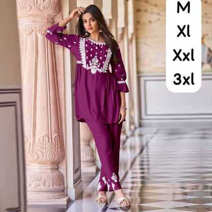 Reyon Viscose Lakhnawi Stitch Top with Matching Pant Set