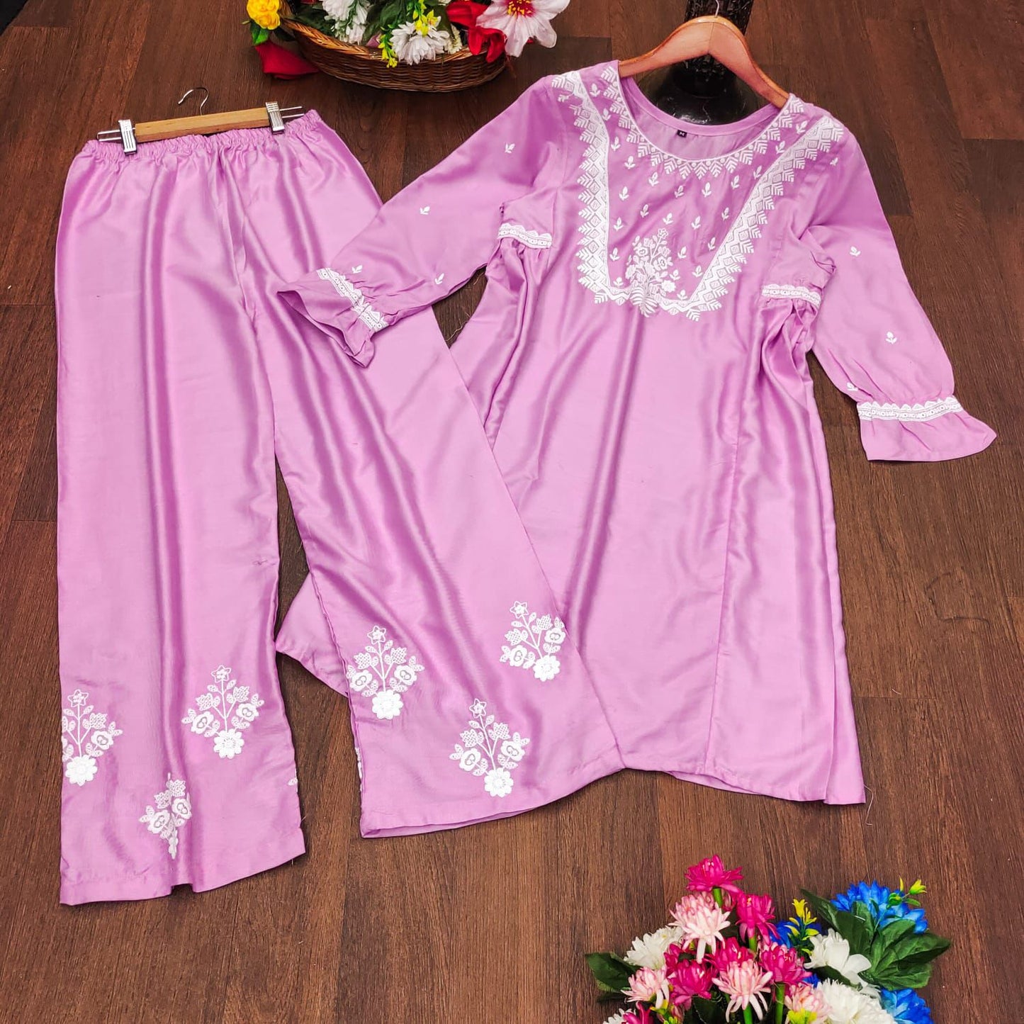 Reyon Viscose Lakhnawi Stitch Top with Matching Pant Set