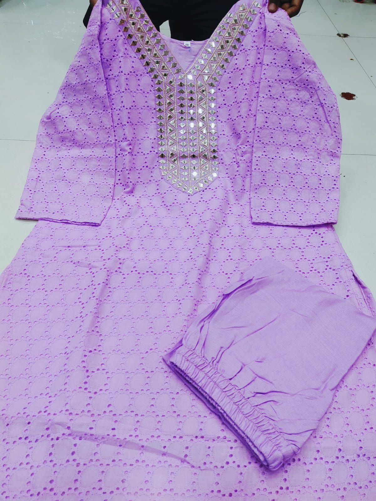 Premium Luxurious Comfort - Heavy Cotton Sifli Fabric Kurti with Embroidery &amp; Heavy Rayon Cotton Pant