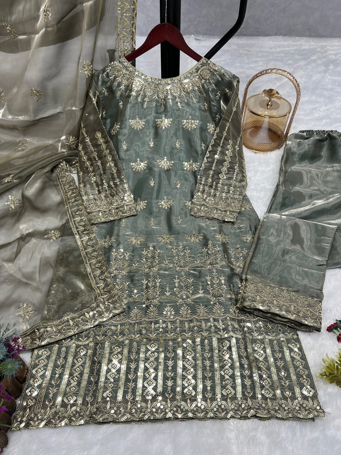 Premium Elegance Unveiled - Jimmy Choo Silk Kurti Set with Exquisite Embroidery Work