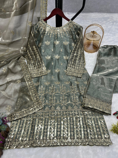 Premium Elegance Unveiled - Jimmy Choo Silk Kurti Set with Exquisite Embroidery Work