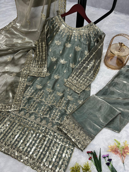 Premium Elegance Unveiled - Jimmy Choo Silk Kurti Set with Exquisite Embroidery Work