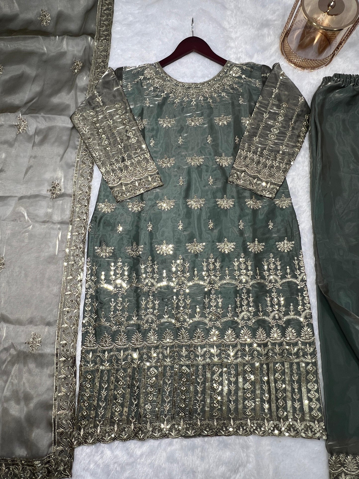 Premium Elegance Unveiled - Jimmy Choo Silk Kurti Set with Exquisite Embroidery Work