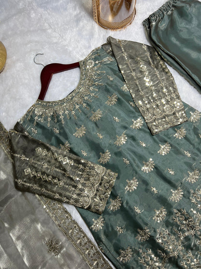 Premium Elegance Unveiled - Jimmy Choo Silk Kurti Set with Exquisite Embroidery Work