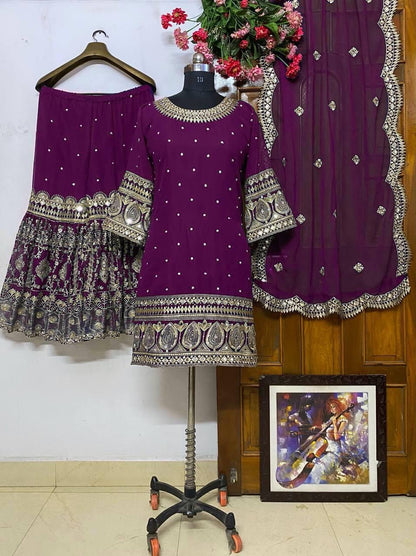 HEAVY EXQUISITE KURTI-PLAZZO SET WITH REAL MIRROR WORK