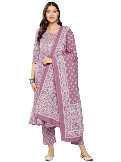 Stylish Cotton Kurti-Pant Set With Dupatta