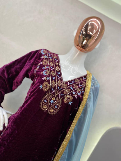 Premium Designer Velvet Sequence Embroidered Suit with Pant and Dupatta