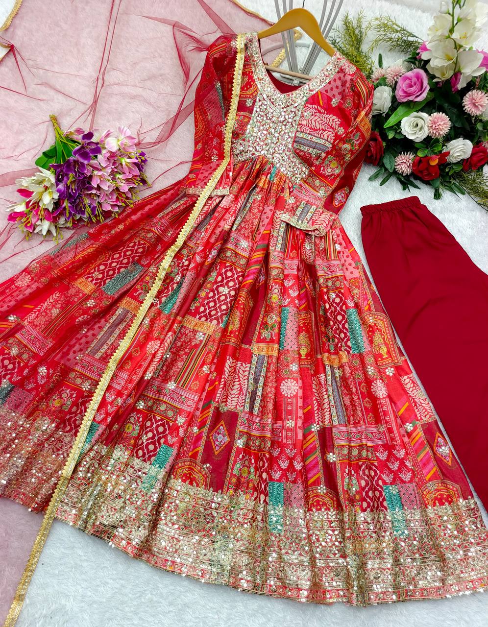 The Elegant Aliya Cut Party Wear Dress Set with Dupatta and Pant