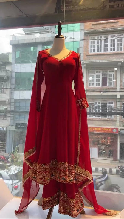 Premium Fancy Anarkali Gown, Dupatta &amp; Palazzo Set