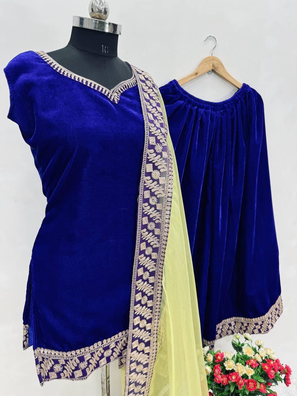 DESIGNER PARTY WEAR VELVET TOP WITH SHARRARA