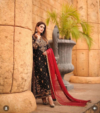 New Premium Georgette with Stunning Sequins & Zari Embroidery  Kurti Set