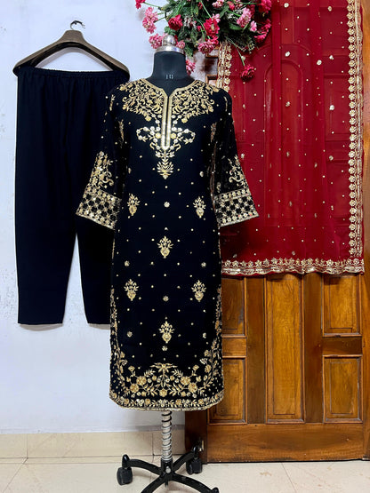 New Premium Georgette with Stunning Sequins & Zari Embroidery  Kurti Set