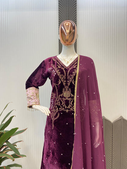 Designer Velvet Embroidered Suit!