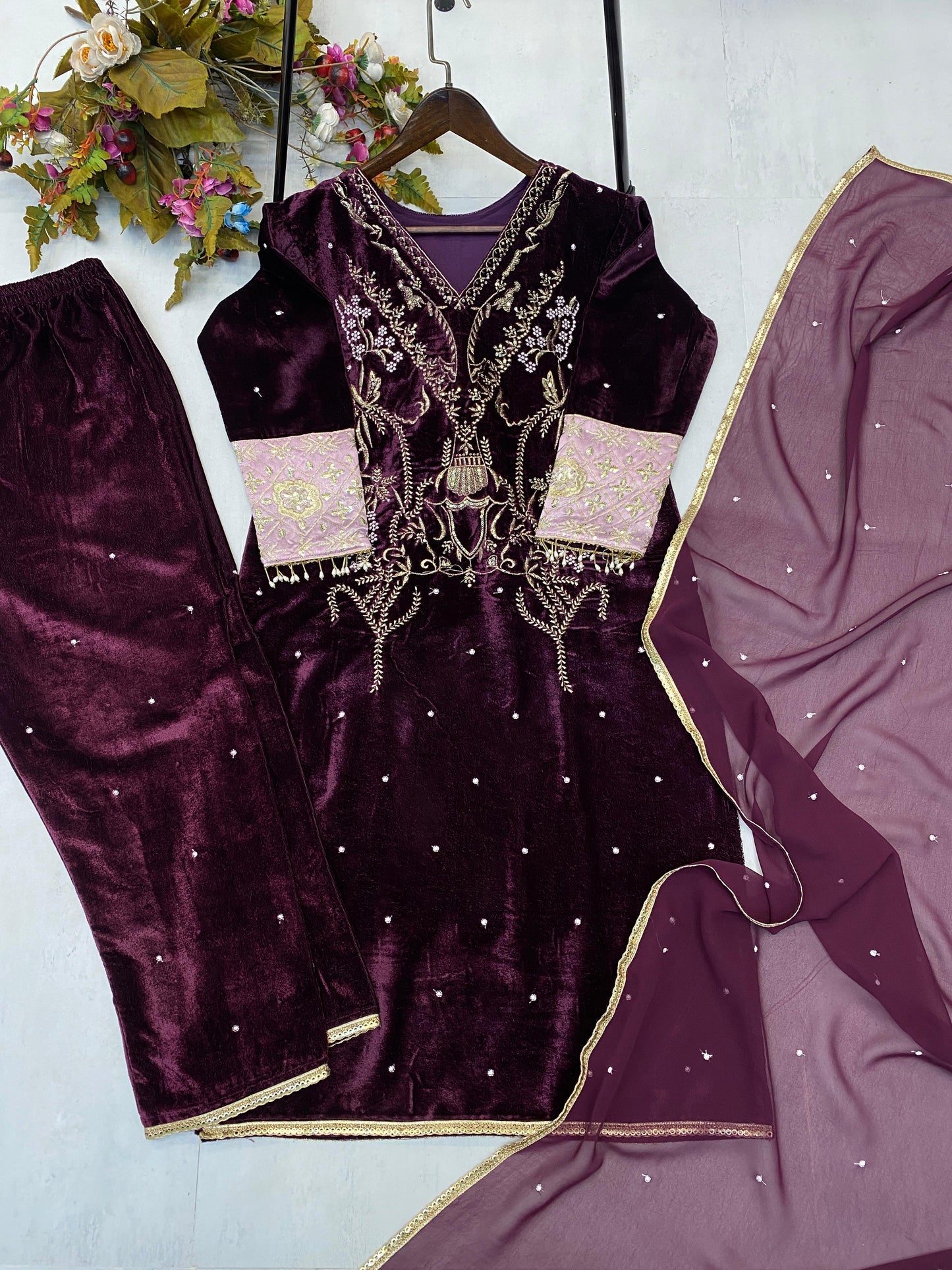 Designer Velvet Embroidered Suit!