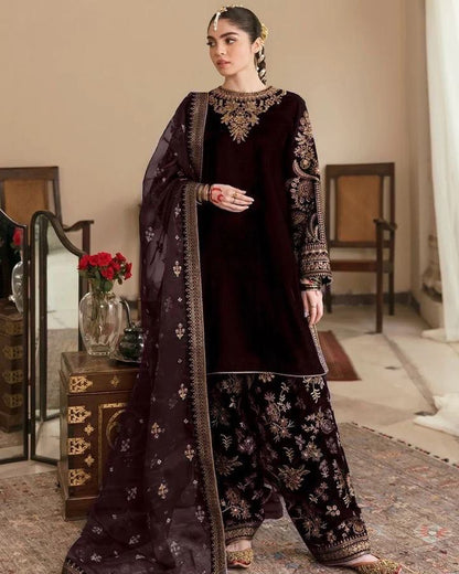 Designer Party Wear Ensemble – Viscose Velvet Top &amp; Pant with Elegant Dupatta!