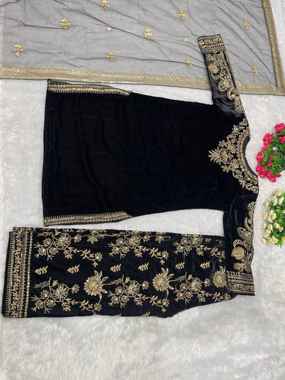 Designer Party Wear Ensemble – Viscose Velvet Top &amp; Pant with Elegant Dupatta!