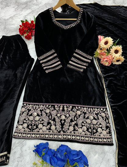 Designer Party Wear Ensemble – Top, Pant, and Fancy Dupatta with Elegant Embroidery!