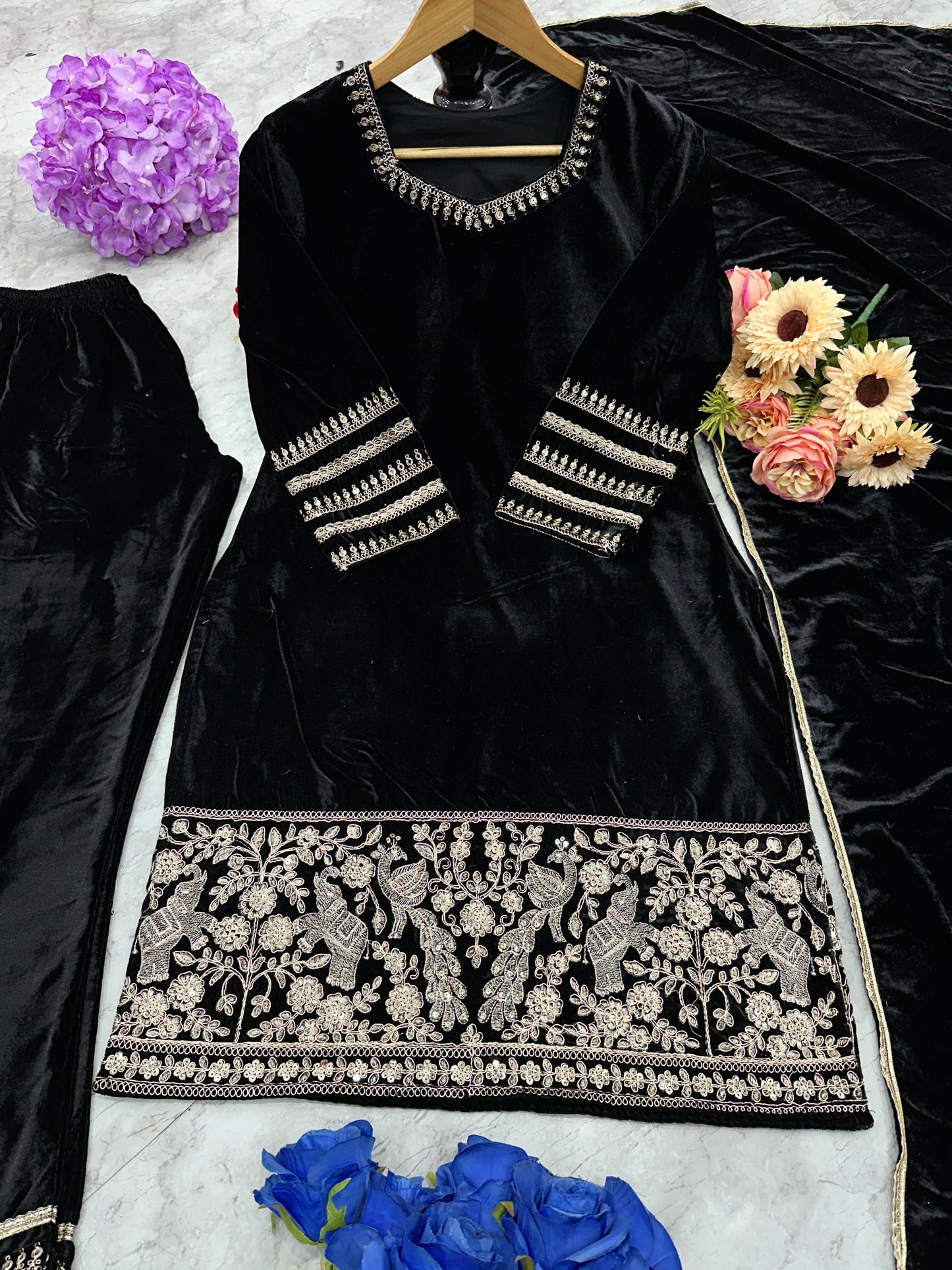 Designer Party Wear Ensemble – Top, Pant, and Fancy Dupatta with Elegant Embroidery!