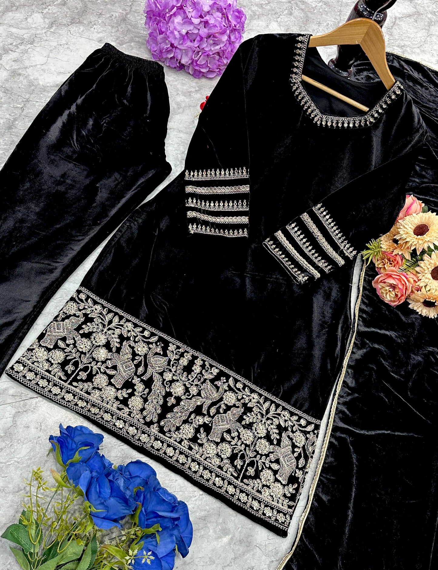 Designer Party Wear Ensemble – Top, Pant, and Fancy Dupatta with Elegant Embroidery!