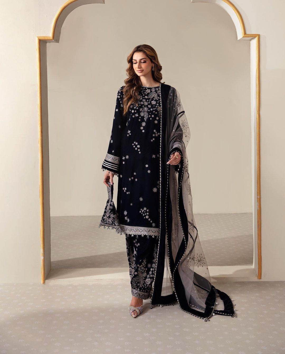 Designer Velvet Sequence Embroidery Suit