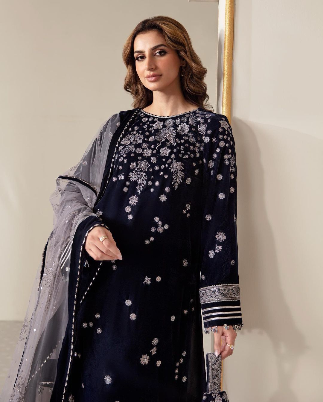 Designer Velvet Sequence Embroidery Suit