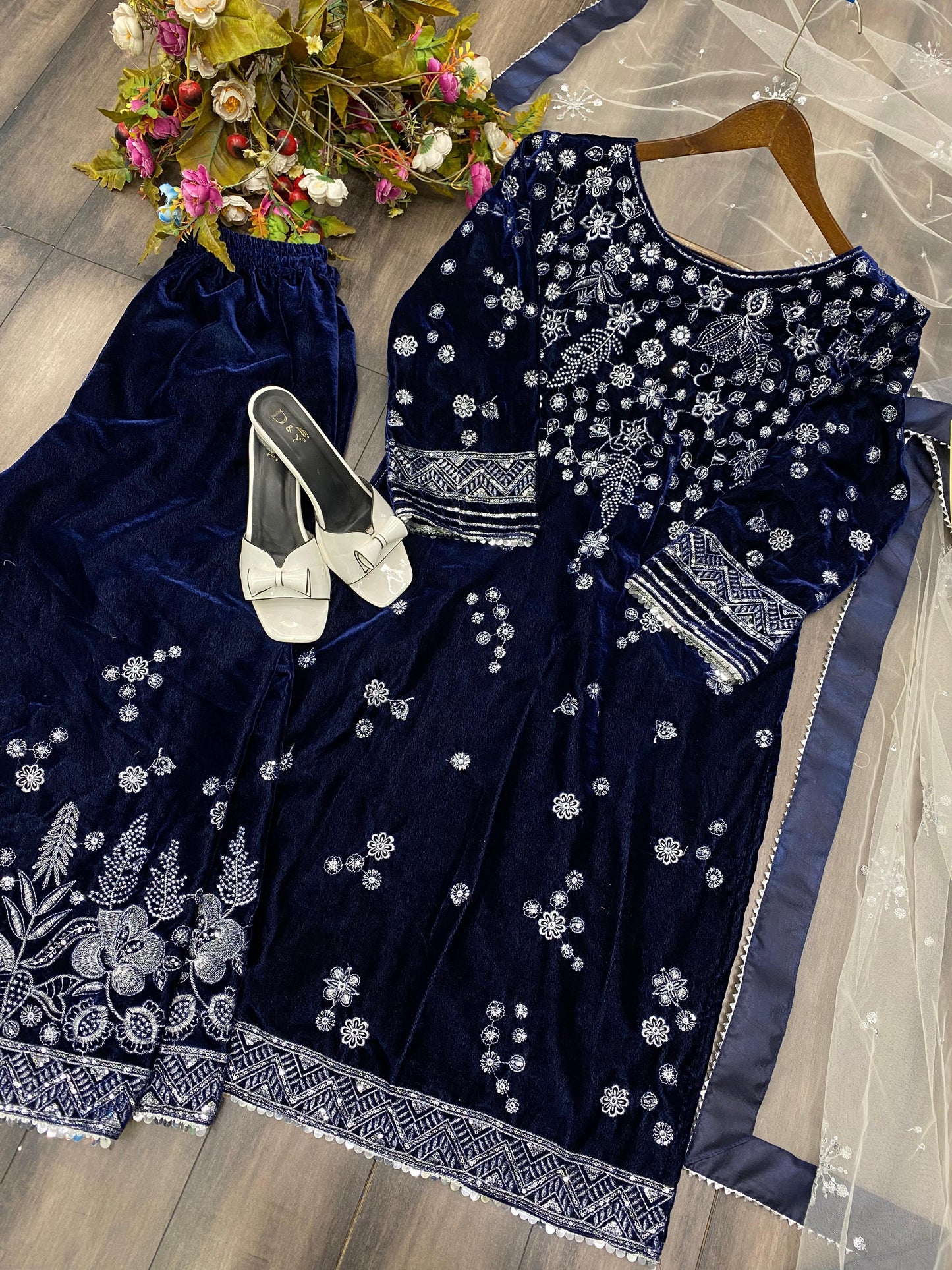 Designer Velvet Sequence Embroidery Suit