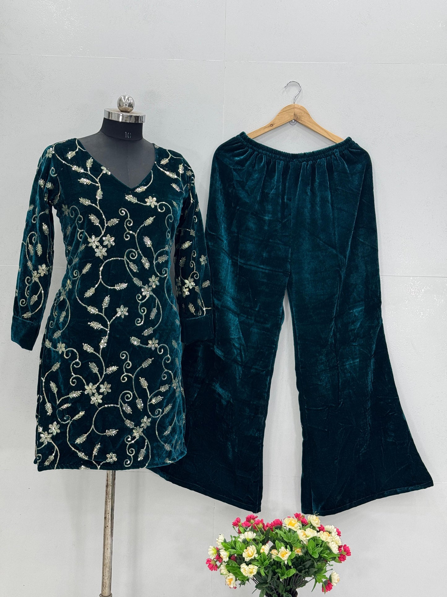 Heavy Viscose Velvet Top with Stylish Pant