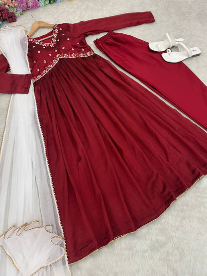 Premium New Special Party Wear Aliya-Cut Dress, Dupatta, and Pant Set