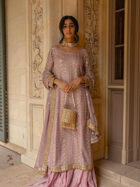 Premium Beautiful Georgette Sharara Suit With Embroidery Work