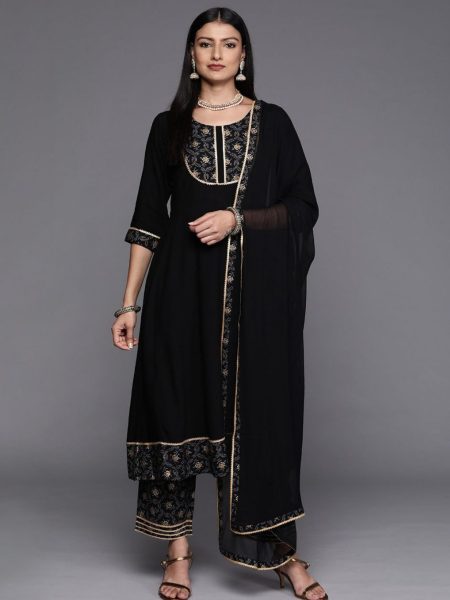 Premium Stunning Black Reyon Slub Kurta Set