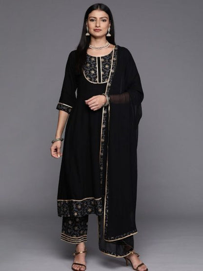 Premium Stunning Black Reyon Slub Kurta Set