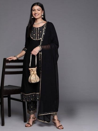 Premium Stunning Black Reyon Slub Kurta Set