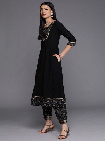 Premium Stunning Black Reyon Slub Kurta Set