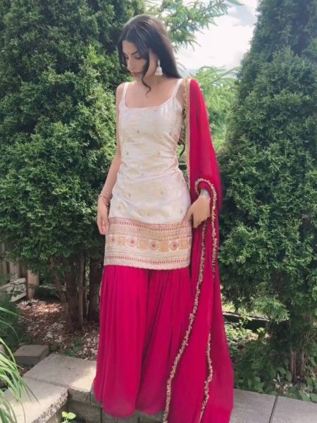 LUXURIOUS  SHARARA SET IN  FAUX GEORGETTE AND  CHINNON SILK