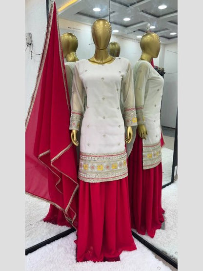 LUXURIOUS  SHARARA SET IN  FAUX GEORGETTE AND  CHINNON SILK