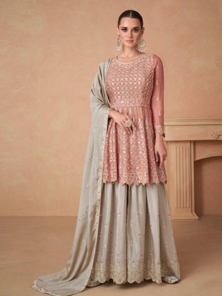 DESIGNER PALAZZO SUIT NEW EMBROIDERY WORK CHINON