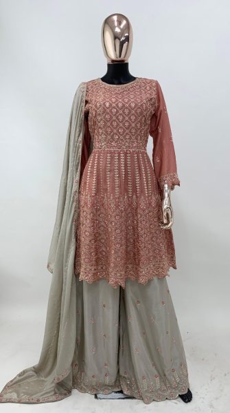 DESIGNER PALAZZO SUIT NEW EMBROIDERY WORK CHINON