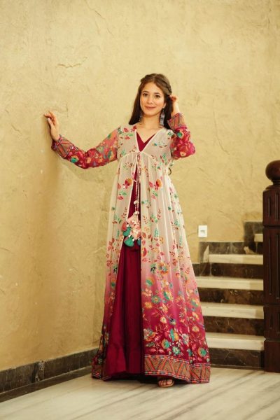 Heavy Georgette Gown With Embroidered Work