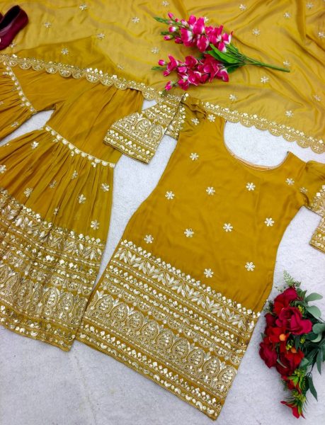 HEAVY RASIYAN SILK WITH EMBROIDERY WORK SHARARA SET