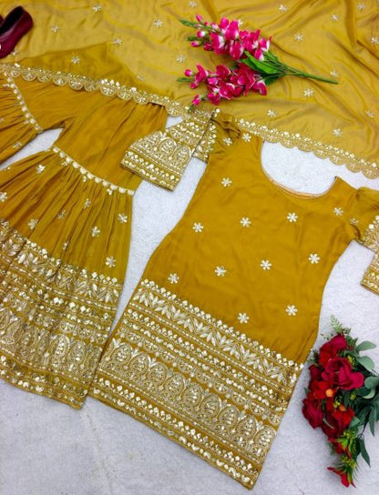 HEAVY RASIYAN SILK WITH EMBROIDERY WORK SHARARA SET