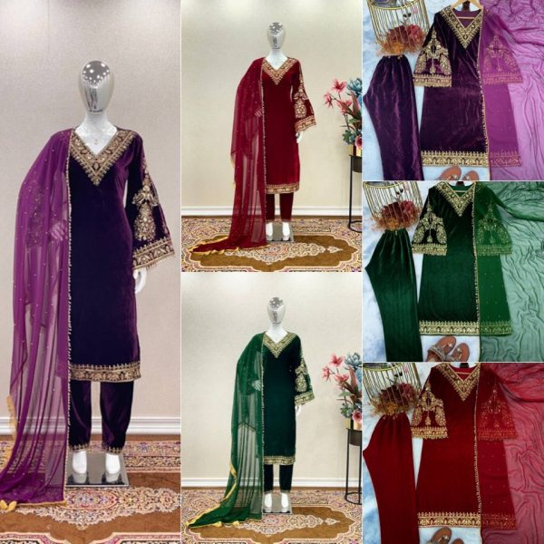 Luxurious  Velvet Sequin Embroidered Salwar Kameez Collection