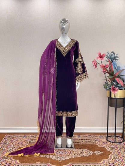 Luxurious  Velvet Sequin Embroidered Salwar Kameez Collection