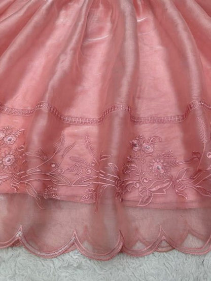 Peach Colour Thread Embroidered Anarkali Gown