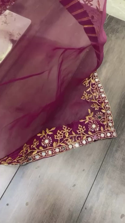 A FANCY VELVET SEQUENCE EMBROIDERY WORK SUIT WITH PANT AND DUPATTA