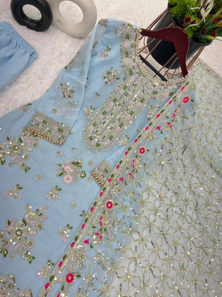 GLAMOROUS FAUX GEORGETTE GHARARA SET WITH INTRICATE EMBROIDERY