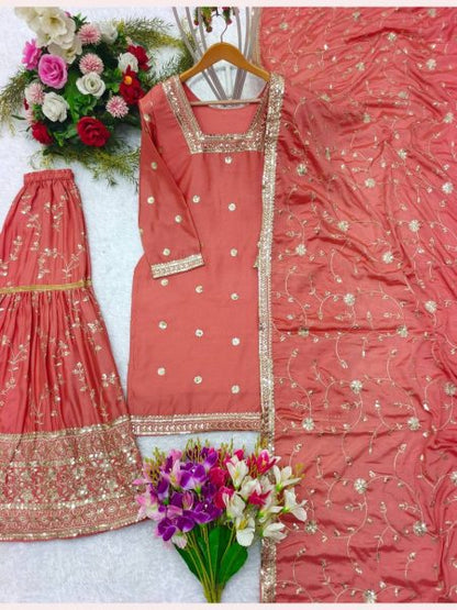 Heavy Embroidery Sequence Work Sharara Set